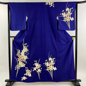 付下げ 身丈159.5cm 裄丈65cm M 袷 草花 青紫 正絹 優品 【中古】