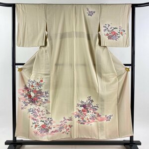 付下げ 身丈153cm 裄丈63cm S 袷 建物 牡丹 ぼかし ベージュ 正絹 美品 優品 【中古】