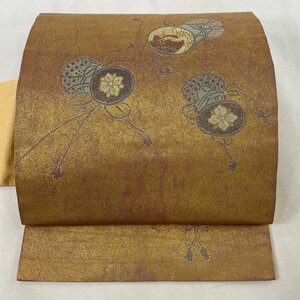 名古屋帯 秀品 鼓 箔 薄茶色 正絹 【中古】