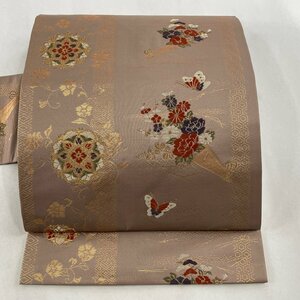 名古屋帯 美品 優品 華文 蝶 金糸 箔 薄小豆 正絹 【中古】