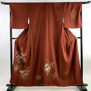 付下げ 身丈158cm 裄丈67.5cm L 袷 牡丹 草花 金彩 ぼかし 赤茶 正絹 美品 優品 【中古】