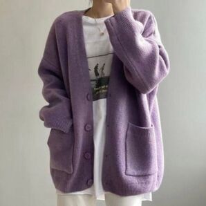 カーディガン オシャレ 羽織物 スクールカーディガン スクールアイテム 男女兼用 フリーサイズ エアコン対策 シンプル パープル