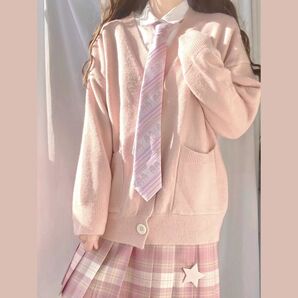 スクールカーディガン カーディガン ピンク フリーサイズ 男女兼用 JK 高校生 スクールアイテム 制服 コスプレ 桃色 JC