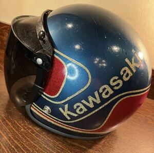 ヤフオク いますぐ落札 '70 kawasaki vintage カワサキ ジェットヘルメット サイズM-L リペア済み スモークシールド 激レア