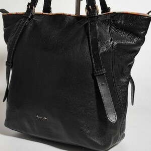 美品 ポールスミス トートバッグ マルチストライプ 本革 シボ革 レザー Paul Smith ビジネス ブリーフケース メンズ 大容量 仕事 A4 肩掛け