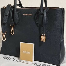 美品 マイケルコース 2way トートバッグ 本革 シボ革 レザー MICHAEL KORS 紺 ビジネス ブリーフケース メンズ 大容量 仕事 A4 肩掛け 三室_画像1