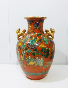 《ジャムルK》KKo0318-119◆九谷焼 木米 色絵 大花瓶 花入 花生 花器 壺 壷 高：48cm 口径：18.5cm 伝統工芸 陶磁器 飾り