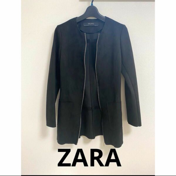 ZARA ノーカラージャケット　スエード調　黒　XS