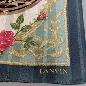 １円〜 LANVIN ランバン ハンカチ グリーン 帽子柄 C1821の画像2