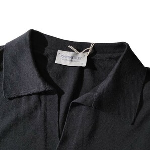  メンズ M ジョンスメドレー 最高級コットン スキッパーポロシャツ JATHAN ブラック JOHN SMEDLEY イギリス製★の画像3