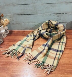  beautiful goods *OLD ENGLAND Old England Ram wool × Anne gola muffler stole Scotland made check pattern 