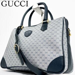 美品・希少モデル GUCCI グッチ ハンドバッグ ショルダーバッグ トップハンドル マイクロシマ PVC レザー グレー ネイビー