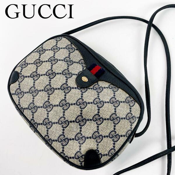 美品・人気モデル GUCCI グッチ ショルダーバッグ クロスボディバッグ アクセサリーコレクション シェリーライン PVC レザー ネイビー