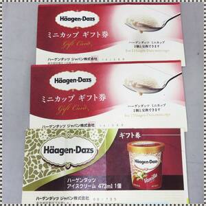 【 送料無料 】 ハーゲンダッツ ギフト券 ミニカップ2個券×2 , アイスクリーム 473ml 1個券 折り目・シミあり HA032422