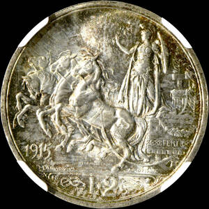 ★日終 【NGC MS63】1915R イタリア 2L銀貨 未使用 エマニュエル3世/カドリガ 世界コイン 古銭 貨幣 硬貨 銀貨 金貨 【決済期限火曜日】