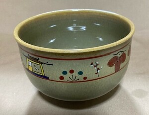 2403ｍ316/茶道具・茶碗・赤膚焼／昭山作・・奈良絵の図。・・『箱なし』寸法12×8.5㎝/佐川急便60サイズ