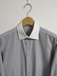 美品　Charvet　シャルベ　シャツ　ドレスシャツ　39　クレリック　ダブルカフス　ブロード　ストライプ　フランス製
