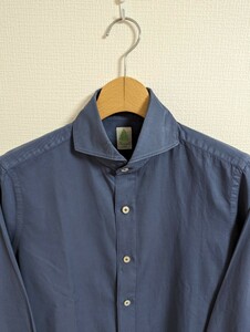 Finamore　フィナモレ　シャツ　39　ブルーグレー　コットン　ツイル生地　セルジオ　イタリア製　メンズ
