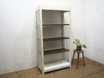 タ荷N0691◆H148,5cm×W76,5cm◆シャビーシックな古い木製キャビネット◆飾り棚 収納棚 展示棚 雑貨屋 ガラスケース アジアン家具P(ヤD)庭_画像1