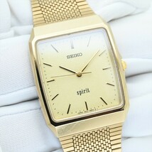 40.SEIKO/SPIRIT●1995年製造 5E31-5A60 クオーツ 電池交換済 メンズ腕時計 純正ベルト 角型 ゴールドカラー ビンテージ 中古 セイコー_画像3