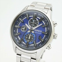 32.美品 SEIKO/WIRED クロノグラフ●7T92-0RH0 風防ガラス無傷 青/ブルー クオーツ 電池交換済 10気圧 メンズ腕時計 純正ステンレスベルト_画像4