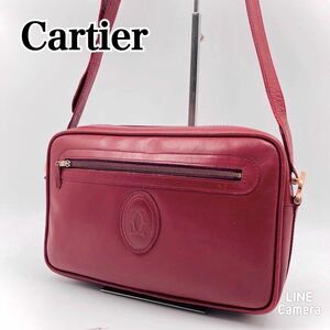 良品！ Cartier　カルティエ　ショルダーバッグ　マストライン　C金具　レザー　レッド　赤　ボルドー