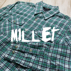 【MILLET】ミレー チェックシャツ 長袖シャツ XSサイズ グリーンチェック