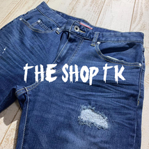 美品【THE SHOP TK】抗菌防臭 スプラッシュダメージデニムパンツ ストレッチ スキニー Sサイズ_画像1