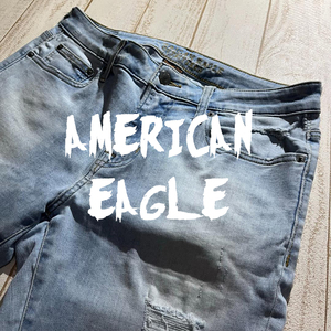 【AMERICAN EAGLE】アメリカンイーグル クラッシュ加工スキニーデニムパンツ カットオフデザイン US32 EXTREME FLEX SKINNY