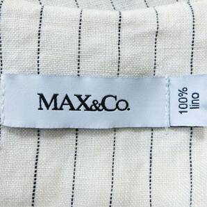 ★MAX&Co. マックス＆コー 麻の薄ベージュに黒いストライプで共地のベルトが付いたノーカラーの長袖ジャケット 40★の画像7