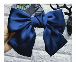 A017ブルー バレッタリボン 大きめ ヘアアクセサリー ヘアクリップ 卒業式 成人式 振袖 浴衣