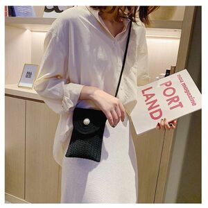 Z0021 black smartphone pouch lady's shoulder bag pochette plain diagonal .. Mini case mobile inserting 