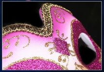 ピンク 仮面舞踏会仮面セクシーな仮面装飾 ハロウィン仮面ファッション金色の縁取りの高級仮面_画像2