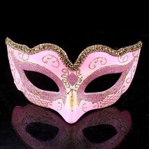 ピンク 仮面舞踏会仮面セクシーな仮面装飾 ハロウィン仮面ファッション金色の縁取りの高級仮面_画像1