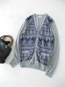 ☆PAUL＆JOE☆カーディガン☆長袖☆コットン☆XS(7号)☆Vネック☆GREY×NAVY☆ゆったりスタイル☆ポール＆ジョー☆フランス