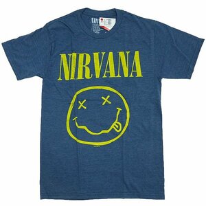 海外正規オフィシャル NIRVANA SMILEY TEE ニルヴァーナ カート・コバーン 霜降りTシャツ 半袖 カットソー デニム 紺/M