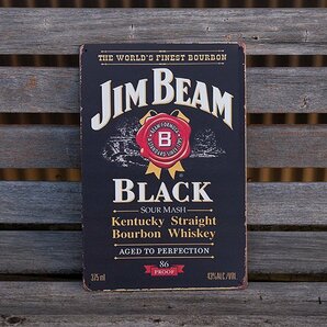 【ブリキ看板】JIM BEAM BLACK ジム・ビーム バーボン ウイスキー レトロ風 インテリア 店舗 カフェ 壁飾り 20cm×30㎝（送料無料！）の画像1