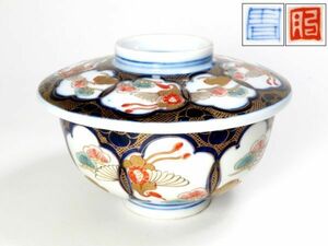 【7278】明治期　茶懐石道具　伊万里焼　松に鶴の図　錦手　外蓋茶碗（初品・買取品）