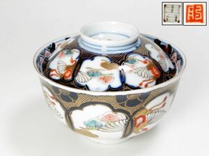 【7297】明治期　茶懐石道具　伊万里焼　松に鶴の図　錦手　内蓋茶碗（初品・買取品）