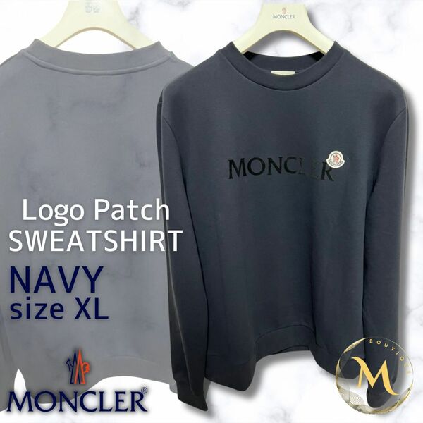 【未使用タグ付き】MONCLER Lettering Logo スウェット XLサイズ ネイビー色 紺色　説明不要！人気モデルトレーナー