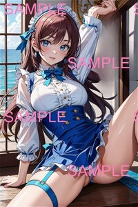 【1点物】A4美小女ポスター メイド 制服 下着 ガーターベルト 巨乳 美尻 かわいい 美人 美女 コスプレ アート イラスト 同人 AI 0306-02