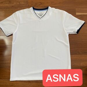 Tシャツ 半袖 ホワイト Vネック　ポリエステル100 ASNAS LLサイズ