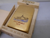 USS MIDWAY CV 41 ブラス Zippo　両面柄　ミッドウェイ　1987年製　エクセレントクラス　箱に痛み、汚れ等があります。_画像1