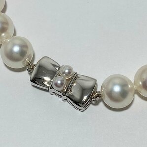 ◎【美品】MIKIMOTO ミキモト Mチャーム K18 パール ネックレス&イヤリング セット 約7.4-8.2mm ホワイトゴールド 真珠の画像8