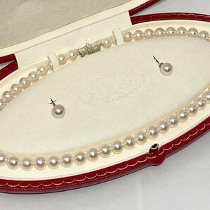 ◎【美品】MIKIMOTO ミキモト Mチャーム K18 パール ネックレス&イヤリング セット 約7.4-8.2mm ホワイトゴールド 真珠の画像3