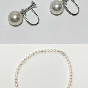 ◎【美品】MIKIMOTO ミキモト Mチャーム K18 パール ネックレス&イヤリング セット 約7.4-8.2mm ホワイトゴールド 真珠の画像4