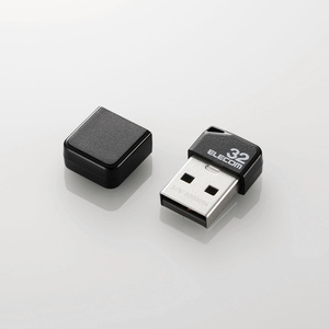 USB2.0対応USBメモリ 32GB つけたままでも邪魔にならない！キャップ、ストラップホール付き超小型タイプ: MF-SU2B32GBK