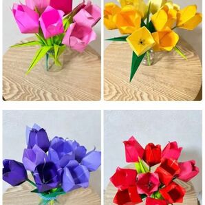 チューリップ 40本セット 折り紙 お花 保育園 幼稚園 ハンドメイド 壁面飾り 折り紙リース お見舞い