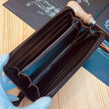 【浅草革具】メンズ 財布 長財布 ラウンドファスナー 牛革 ヌメ革 1円 ハンドメイド ロングウォレット 新品 未使用 ダークブラウン_画像7