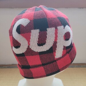 シュプリーム Big Logo Beanie チェック柄ロゴビーニーキャップ メンズ 　ニット帽